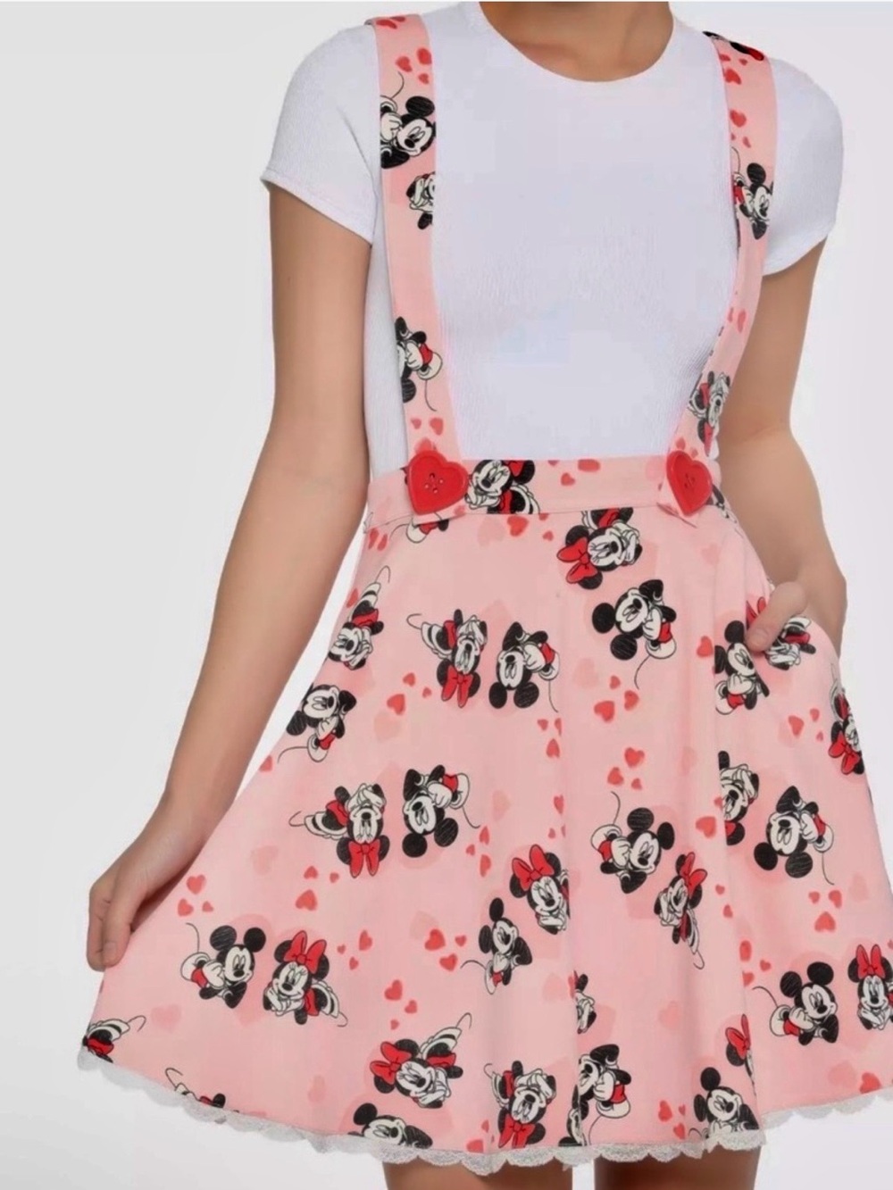 Hot Topic Disney Mickey Mouse & Minnie Mouse Hearts Suspender Skirt Size Small